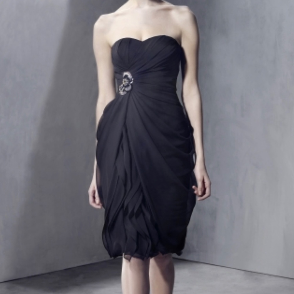 Black chiffon ruffles knee length